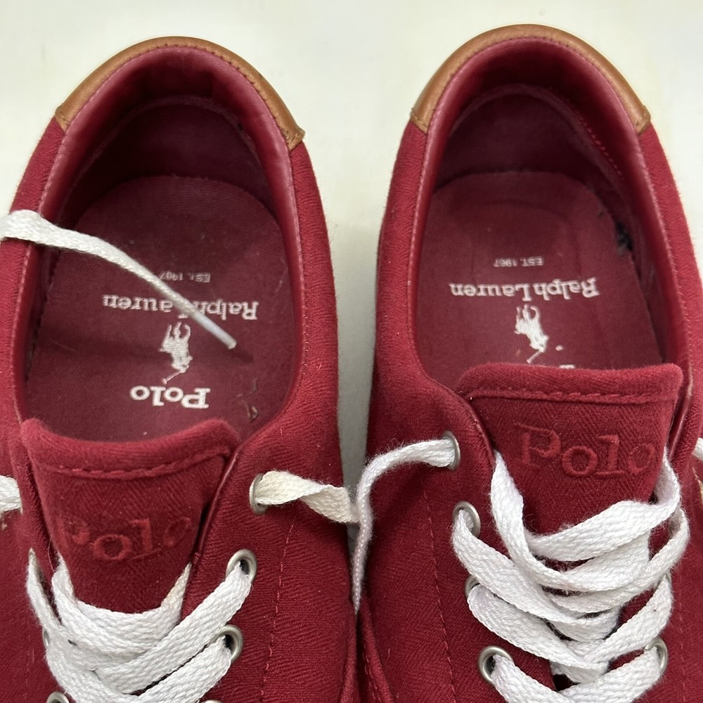 Polo Ralph Lauren Men's 10.5 Thorton Shoes Herringbone Red Canvas Logo Sneakers - Picture 12 of 14